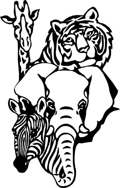 Wildlife tiger elephant zebra giraffe collage graphic sticker. Customize on line. wildlifeafanimal - 