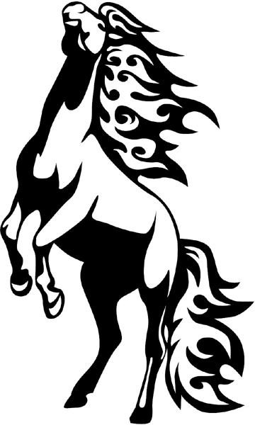Mustang with flaming mane and tail vinyl decal. Great Mascot Choice!  Customize on line.  animal-flames-0013b