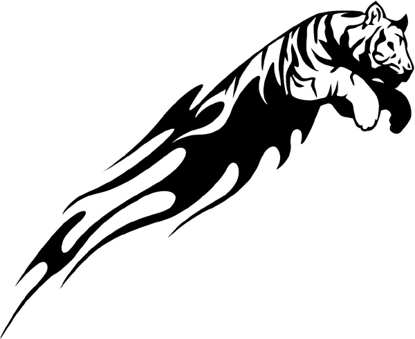 Flaming Leaping Tiger Mascot vinyl graphic sticker. Customize on line. animal-flames-0022b