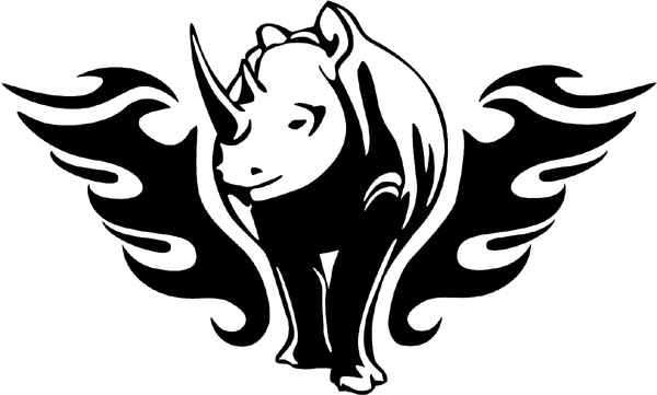 Rhino in Flames Mascot vinyl sports decal. Customize on line. animal-flames-0047b