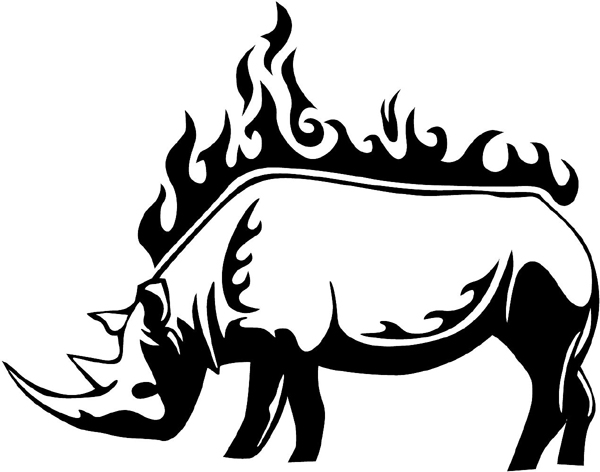 Flaming Rhino Mascot vinyl sports sticker personalized on line. animal-flames-0049b