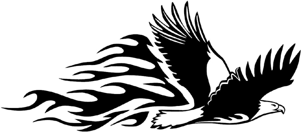 Flaming Eagle in flight vinyl decal. Great Mascot Choice! Personalize on line. animal-flames-0053b