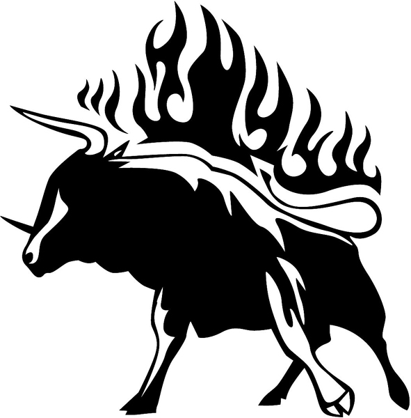 Flaming Bull Mascot vinyl graphic sticker. Personalize on line. animal-flames-0055b