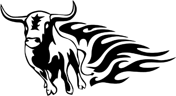 Flaming Bull vinyl decal. Great Mascot! Customize on line. animal-flames-0057b