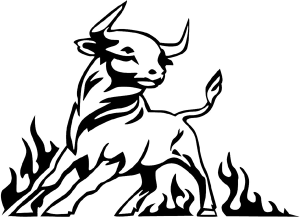 Flaming Bull Mascot vinyl graphic sticker. Personalize on line. animal-flames-0062b