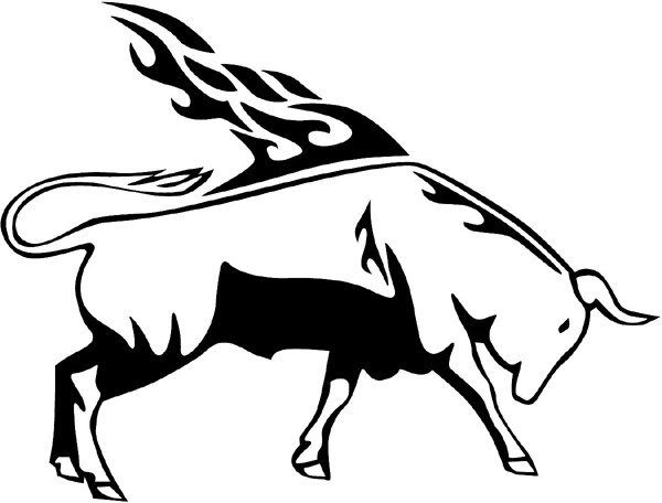 Flaming Bull vinyl sticker. Possible Mascot! Personalize on line. animal-flames-0067b