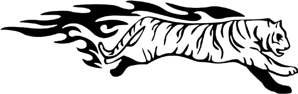 Flaming Tiger Mascot vinyl graphic action decal. Personalize on line. animal-flames-0079b