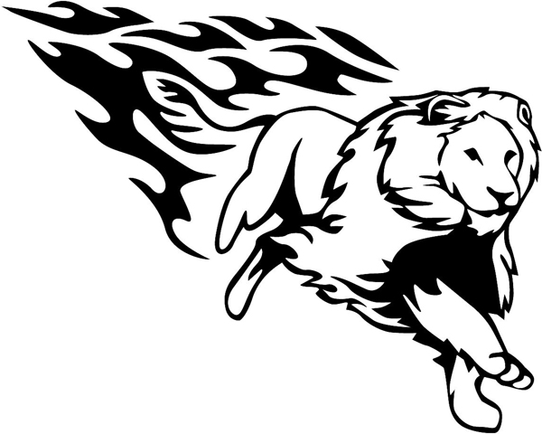 Flaming Lion Mascot vinyl graphic decal customized on line as you order. animal-flames-0087b