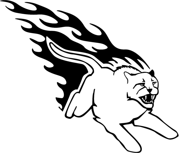Flaming Cougar vinyl sticker. Personalize on line. animal-flames-0096b