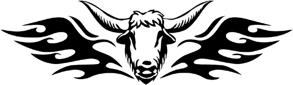 Flaming Bull Head vinyl decal. Perfect Mascot! Customize on line. animal-flames-0098b