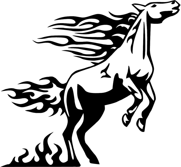 Horse with flaming mane and tail vinyl graphic decal. Great Mascot! Customize on line. animal-flames-G0001b