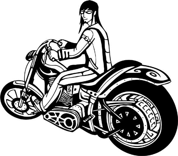 Thunder Cycle with long-haired rider vinyl decal. Customize on line. thunder-cycle-tc_036