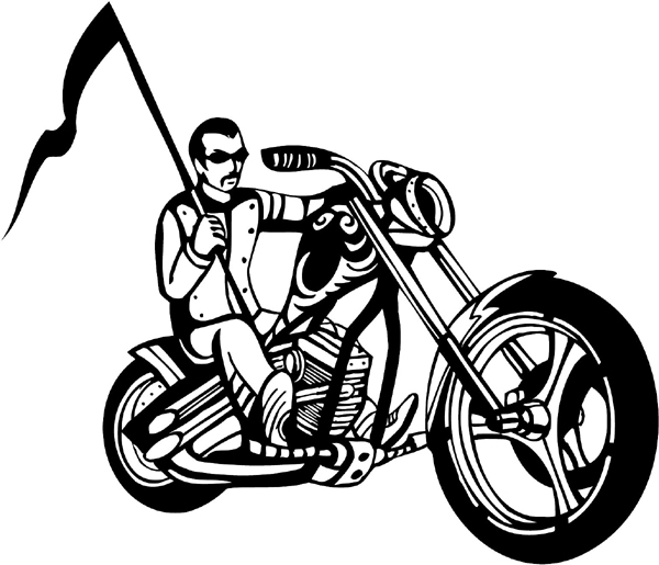 Thunder-Cycle rider carrying banner vinyl sticker. Customize on line.  thunder-cycle-tc_038