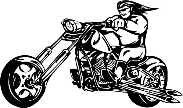 Thunder Cycle with long-haired rider vinyl decal. Personalize on line. thunder-cycle-tc_044