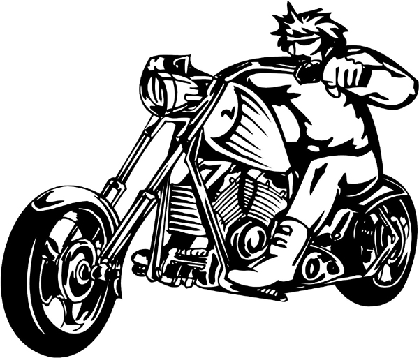 Thunder Cycle rider with spiked hair vinyl sticker. Customize on line. thunder-cycle-tc_069