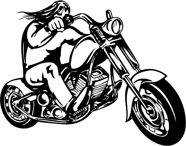Thunder-Cycle with long haired rider vinyl graphic decal you can personalize on line. thunder-cycle-tc_071