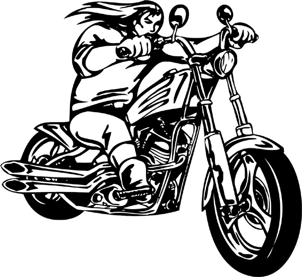 Thunder Cycle and rider with flowing hair vinyl decal. Customize on line. thunder-cycle-tc_075