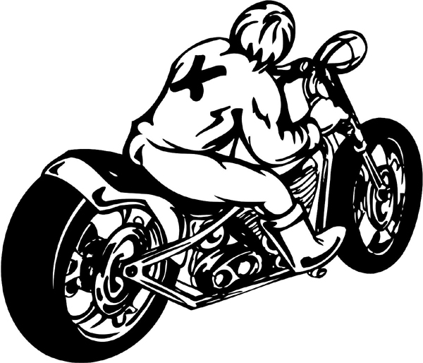 Thunder Cycle and rider with X on his back, vinyl decal. Personalize on line. thunder-cycle-tc_079