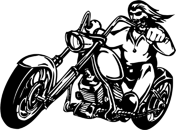 Thunder-Cycle with long haired rider graphic vinyl sticker customize on line. thunder-cycle-tc_080