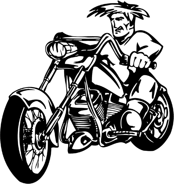 Thunder Cycle Rider with wild hair vinyl decal. Personalize on line. thunder-cycle-tc_082