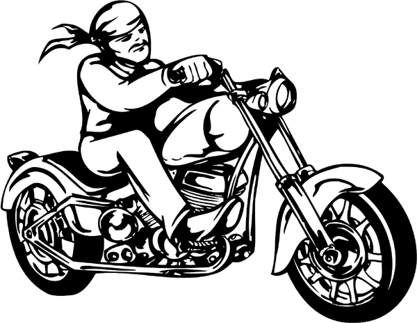 Thunder Cycle Rider with bandanna covered head vinyl decal. Customize on line. thunder-cycle-tc_087