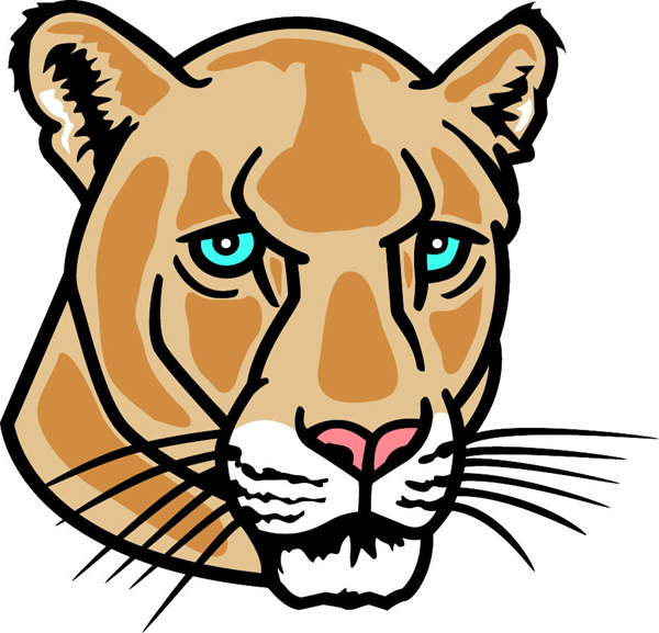 Cougar mascot head sports sticker. Show your team spirit!