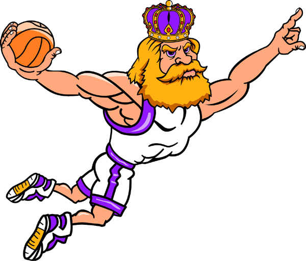 King basketball player team mascot  full color vinyl sports sticker. Customize on line. King Basketball