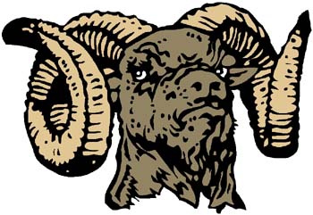 Ram mascot color sports decal. Personalize on line. 2d9 ram head mascot decal