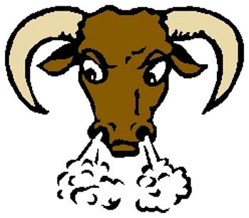 Bad Bull mascot sports color decal. Personalize on line. 2e10 ram head blowing smoke