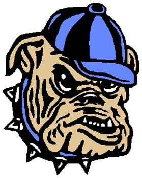 Bulldog mascot sports decal. Personalize on line. 2f13 bulldog decal with hat on