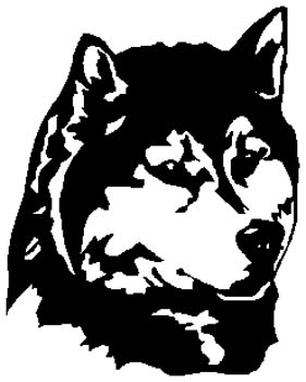 Husky mascot sports decal. Personalize on line. 2f7 husky dog decal