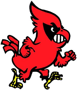 Cardinal mascot color action sports sticker. Personalize on line. 2h3 cardinal vinyl mascot decal