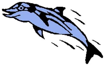 Dolphin mascot color sports decal. Personalize on line. 2j2 swimming dolphin vinyl sticker