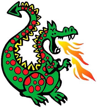 Fire breathing dragon mascot 'toon sports decal. Personalize on line. 2j4 fire breathing dragon vinyl sticker