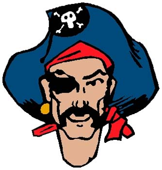 Pirate mascot color sports sticker. Customize on line. 2k3 pirate vinyl mascot decal
