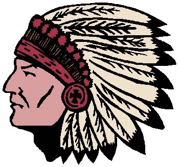 Indian Chief mascot full color sports sticker. Personalize on line as you order. 2k5 Indian head mascot decal