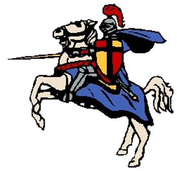 Knight on horseback mascot sports decal. Personalize as you order. 2l19 knight on horseback vinyl decal