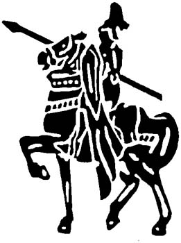 Knight on steed mascot sports silhouette. Personalize on line. 2l20 knight on horseback silhouette decal