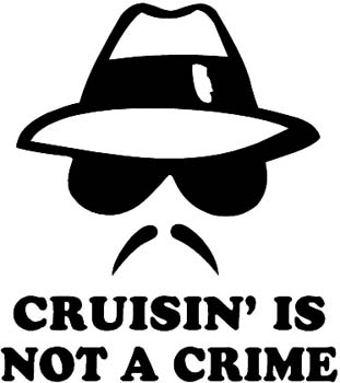 Low-rider 'crusin is not a crime' vinyl decal customized online.  Stkr-067