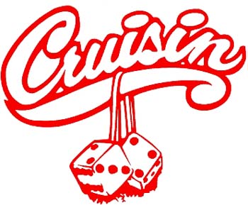 'Cruisin' with dice hanging lettering vinyl decal customized online.  Stkr-082