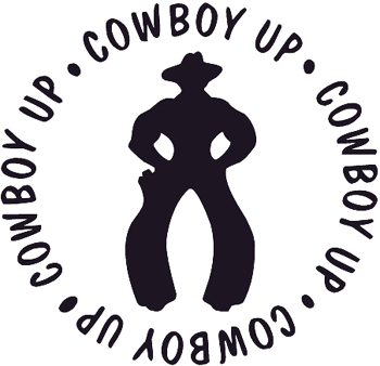 'CowBoy Up' lettering with cowboy silhouette.  Decal Customized Online. 0202