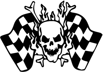 Flaming Skull w/ checkered flags vinyl sticker.  Customized Online. 0424