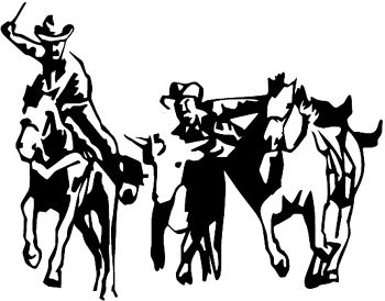Cowboys on horses wrangling cow decal Customized ONLINE. 0628