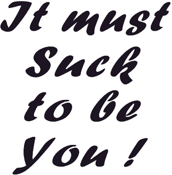 'It must suck to be you' lettering vinyl decal' Customized ONLINE. 0675