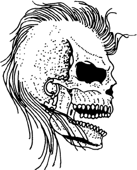 Skull with hair and earring vinyl sticker. Customize on line. 0682