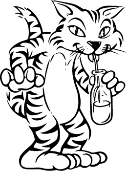 Cartoon Tiger sipping from bottle vinyl decal.  Customized ONLINE. 0891