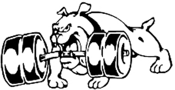 Bulldog weightlifter mascot vinyl decal. Customized Online. 0931