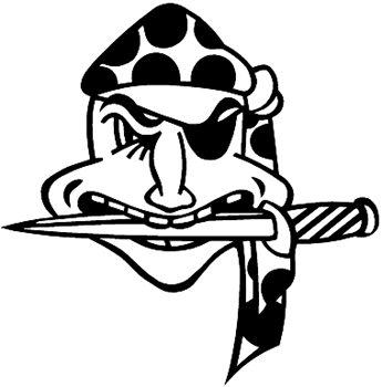 Pirate with eye patch and dagger in mouth vinyl sticke. Customize on line. 1289