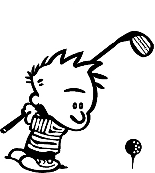 Calvin playing golf vinyl decal. Customized Online. 1490