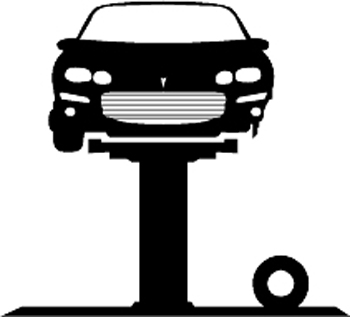 Car on lift without tire vinyl decal.  Customized Online. 1501